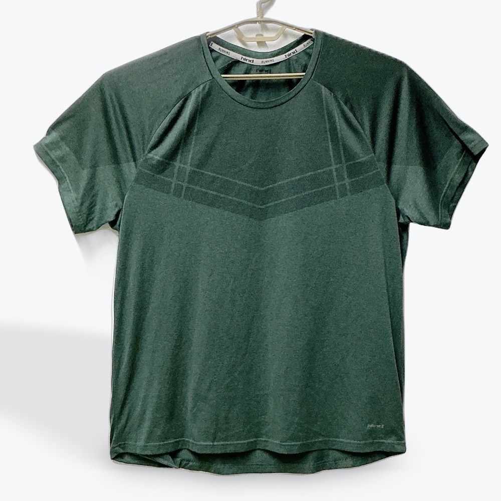 Hind Running Mens XL Heather Green‎ Short Sleeve Performance T-Shirt Back Pocket